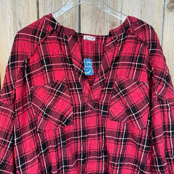 Free People Intimately top plaid new red black S Buffalo Plaid - Picture 3 of 9